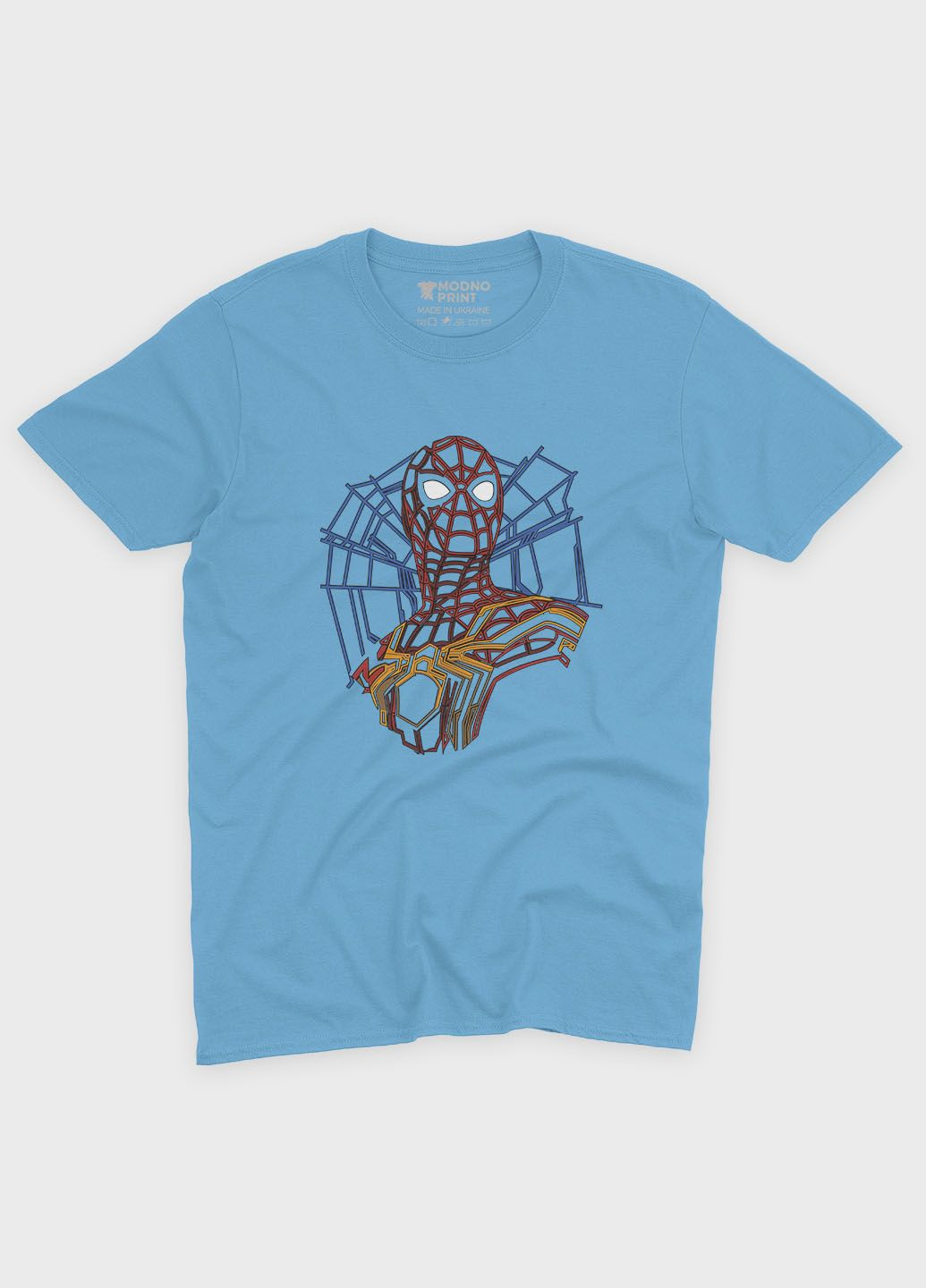 Блакитна демісезонна футболка для хлопчика з принтом супергероя - людина-павук (ts001-1-lbl-006-014-007-b) Modno