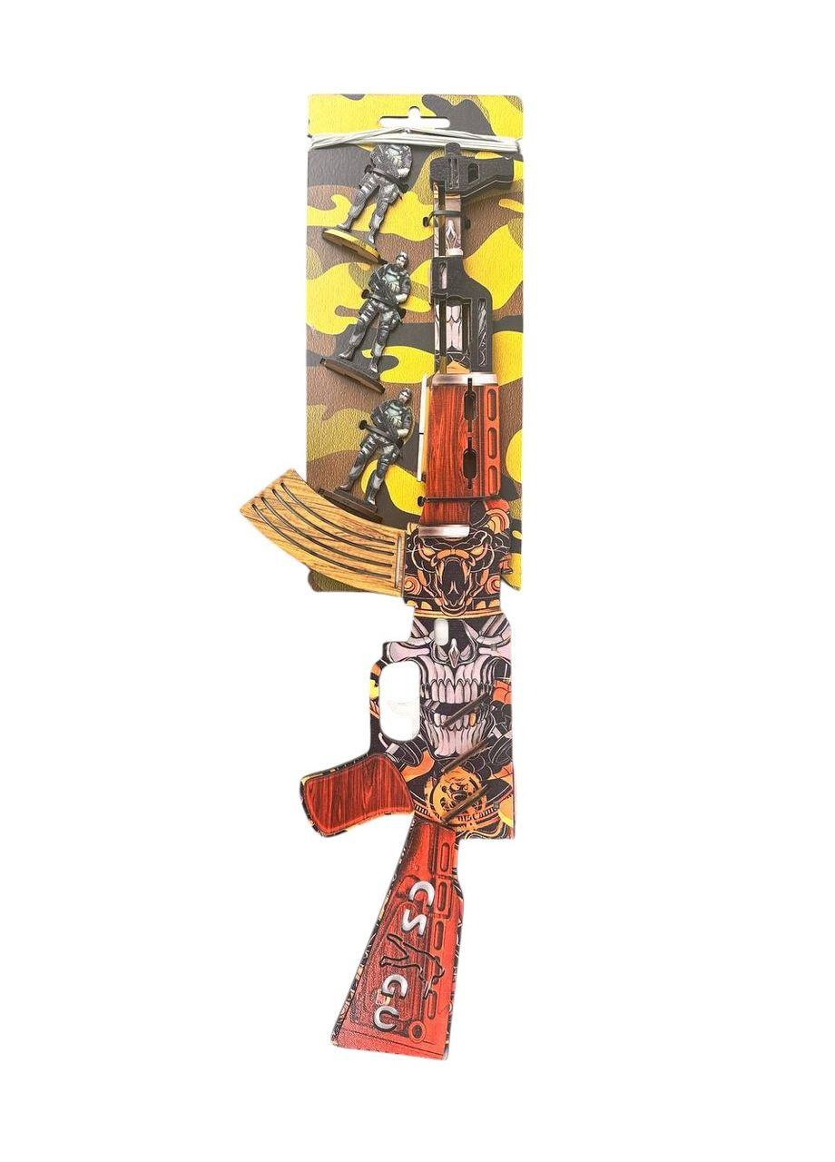 Дерев'яний Автомат-Гумкостріл AK -47 + 3 мішені із STANDOFF 2,CS GO іграшкова зброя №2 No Brand (330774612)