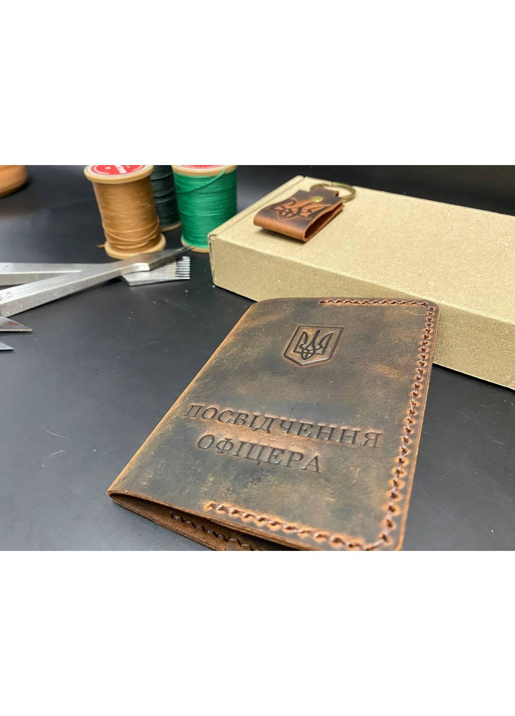 Обкладинка Для Посвідчення Офіцера з Відділом Для Карт із Натуральної Шкіри Ручної Роботи Набір + Брелок Коричневийі Колір No Brand (356508815)