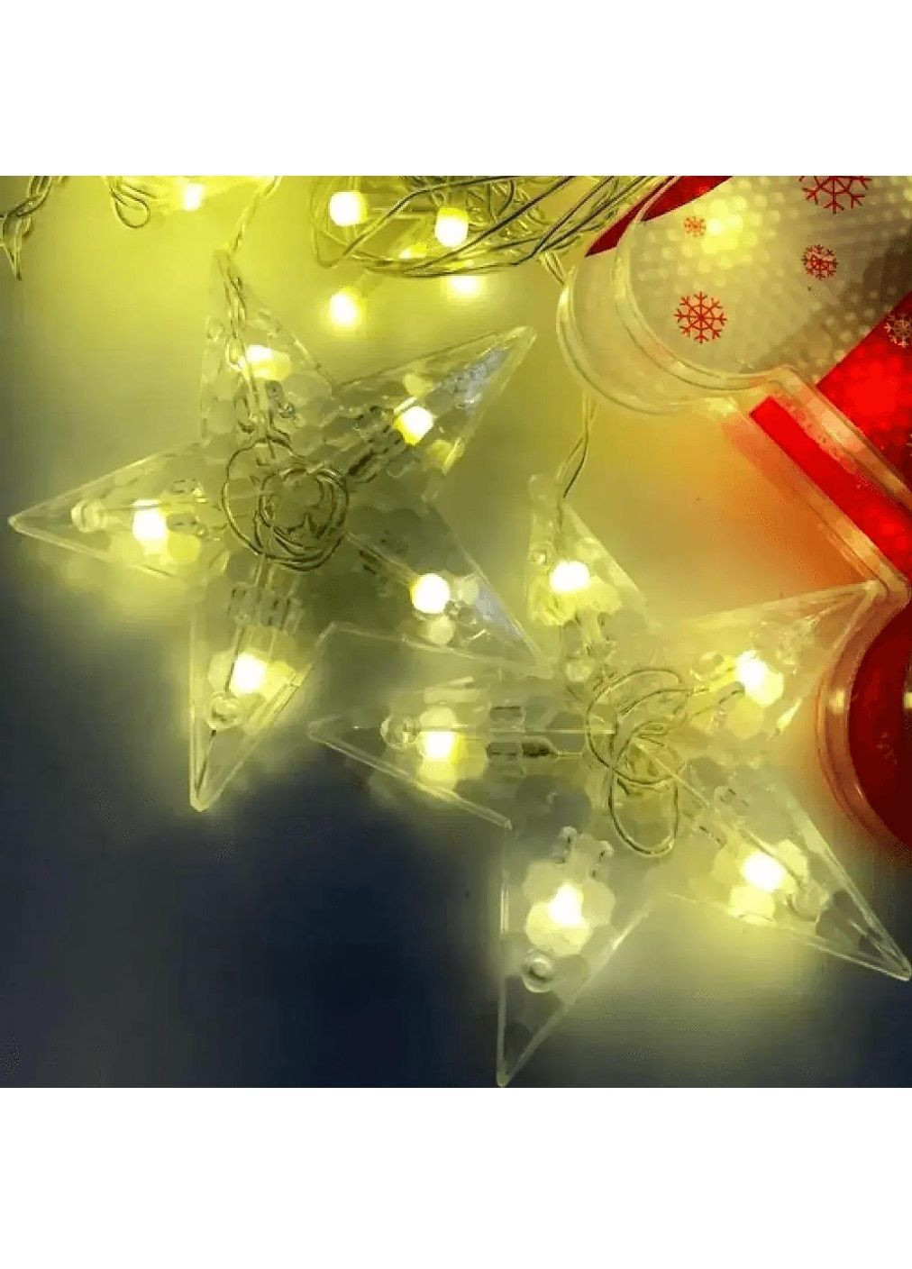 Світлодіодна гірлянда на вікно з роботою від мережі фігурками зірок чобітків 10 штук 3 м 100 LED (478651-Prob) Тепла біла Unbranded (307932097)