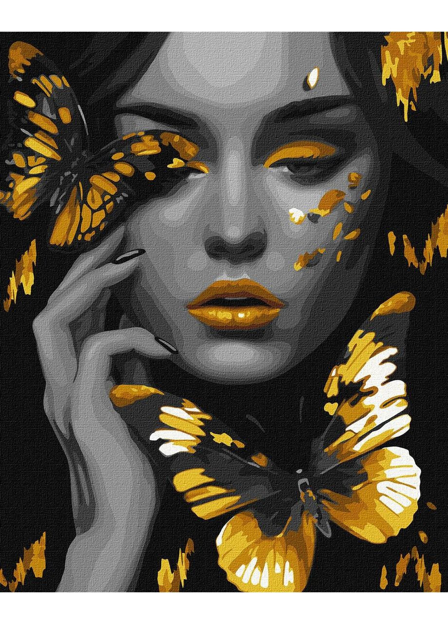Картина по номерам Девушка с золотой бабочкой с красками металлик extra Идейка 40 х 50 KHO8307 IDEYKA (354828445)