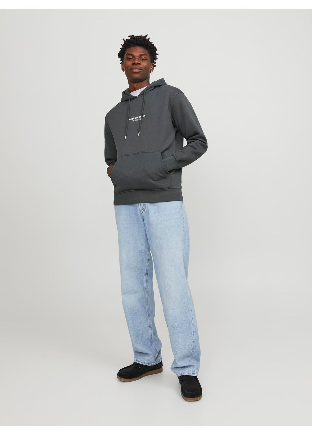 Худи флис,темно-серый с принтом,JACK&JONES Jack & Jones (371773127)