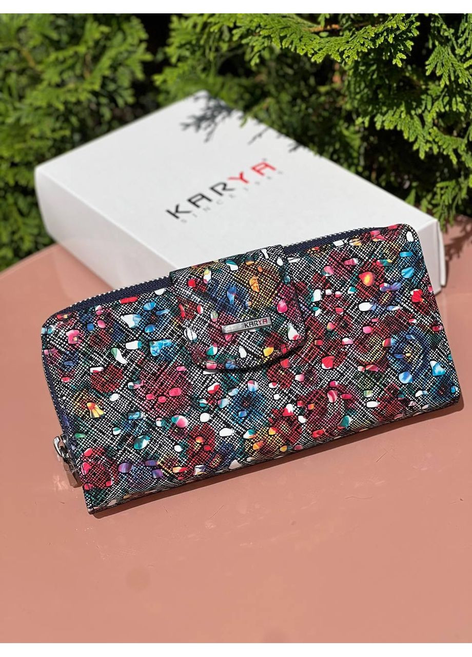 Женский кошелек Турция натуральная кожа три отделения для купюр на молнии картхолдер на магните цветной черный Karya (354338041)