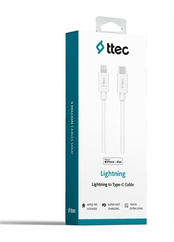 Кабель USB Type-C - Lightning (M/M), 1.5 м, White (2DKM04B) TTEC (370619011)