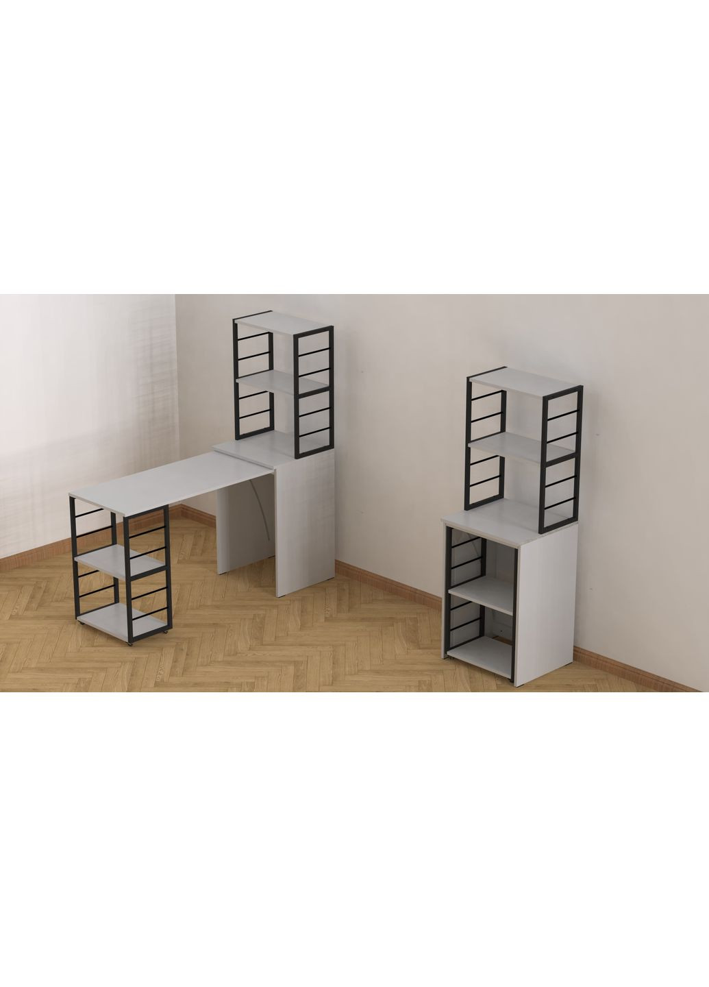 Стіл-тумба трансформер Смарт 3/2 з етажеркою 1430x1450x600 Чорний метал ДСП Біле 16 мм (FRD-105116) Ferrum-decor (361944306)