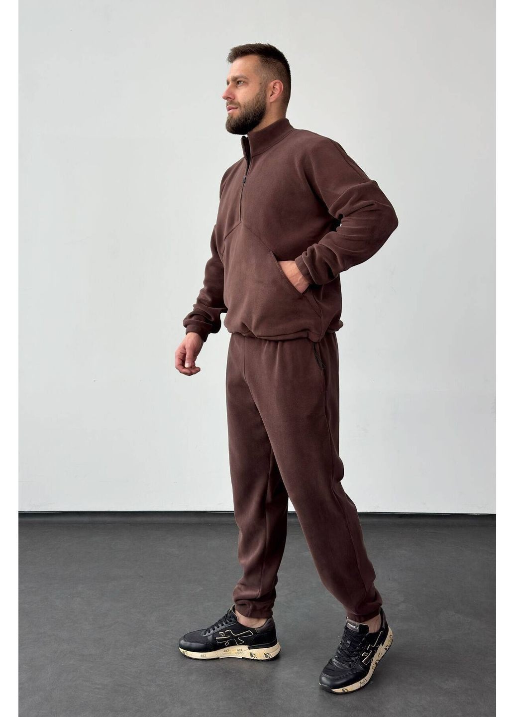 Коричневий демісезонний флісовий спортивний костюм (світшот, штани), колір коричневий Nenka