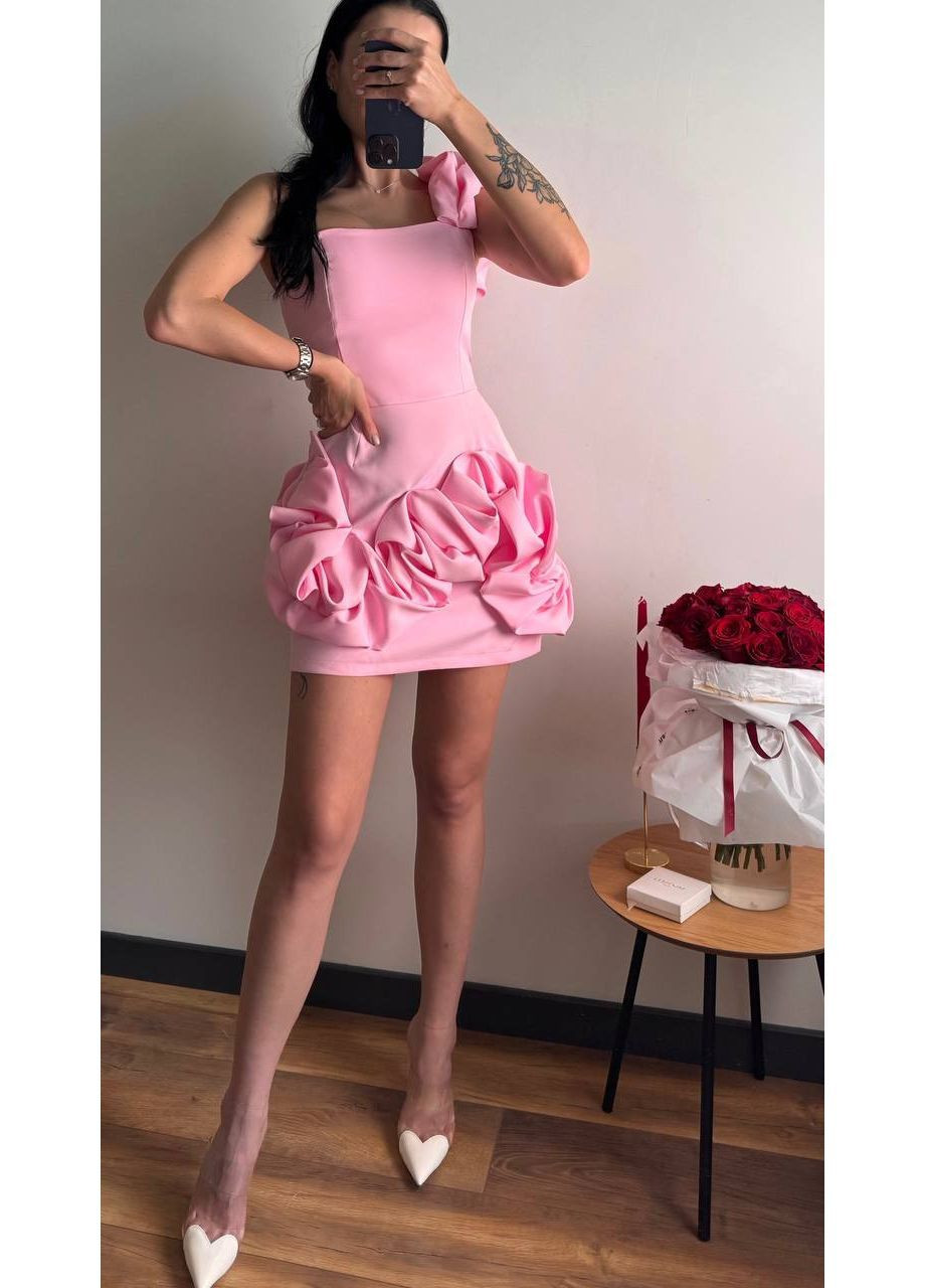 Розовое повседневный, коктейльное, вечернее, кэжуал женское платье с открытыми плечами No Brand однотонное