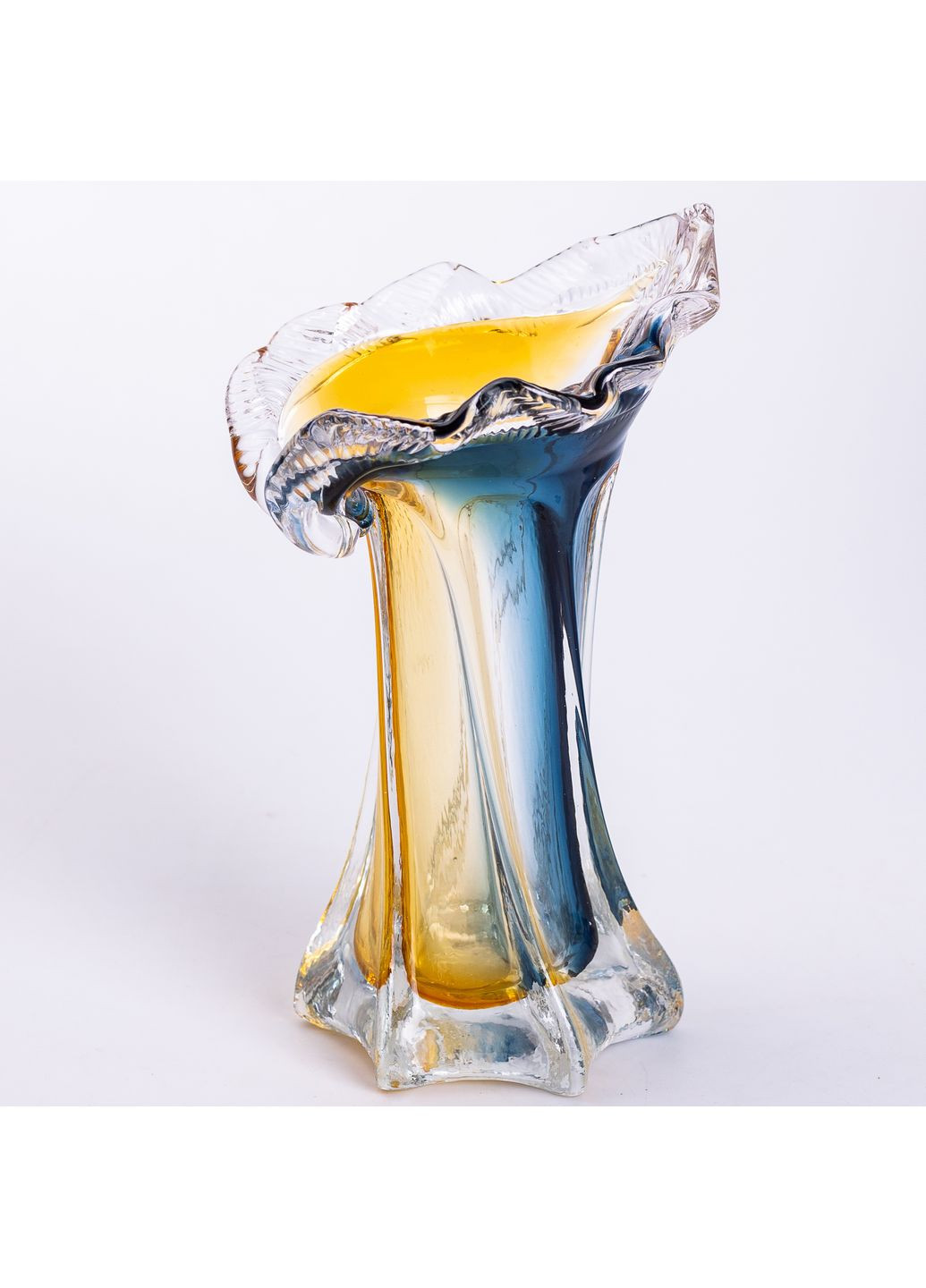 Ваза ручной работы Yiwu Crystal Coast стеклянная 22 см желто-синяя HP-9-6 No Brand (358885704)