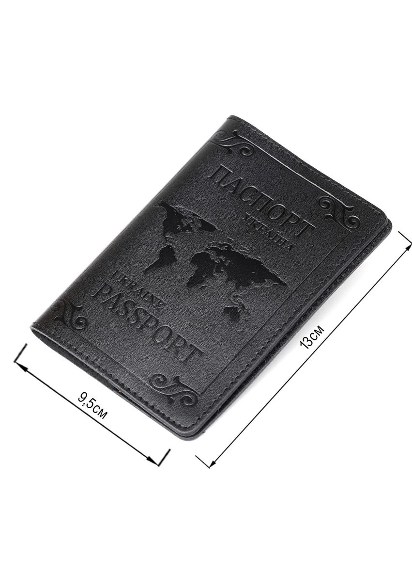 Шкіряна обкладинка на паспорт з картою і рамкою 13982 Чорна Shvigel (394036521)
