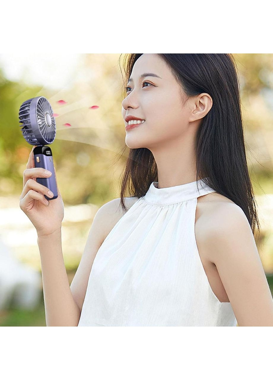 Вентилятор портативний ручний 5 швидкостей USB із підставкою для телефона й акумулятором Dark Blue No Brand (365721255)