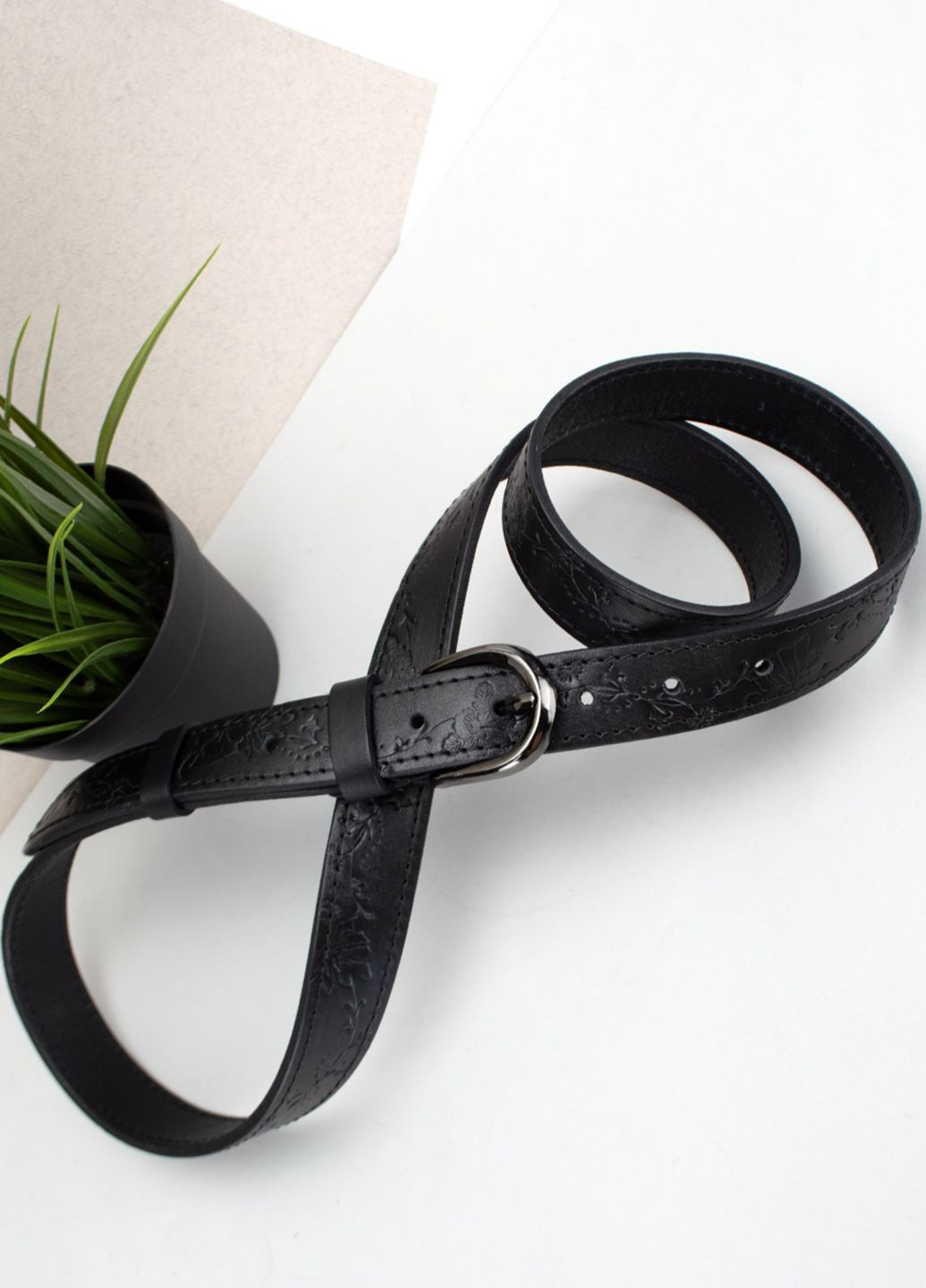 Ремень женский кожаный с цветами SF-255 черный (125 см) SFIP (295462115)