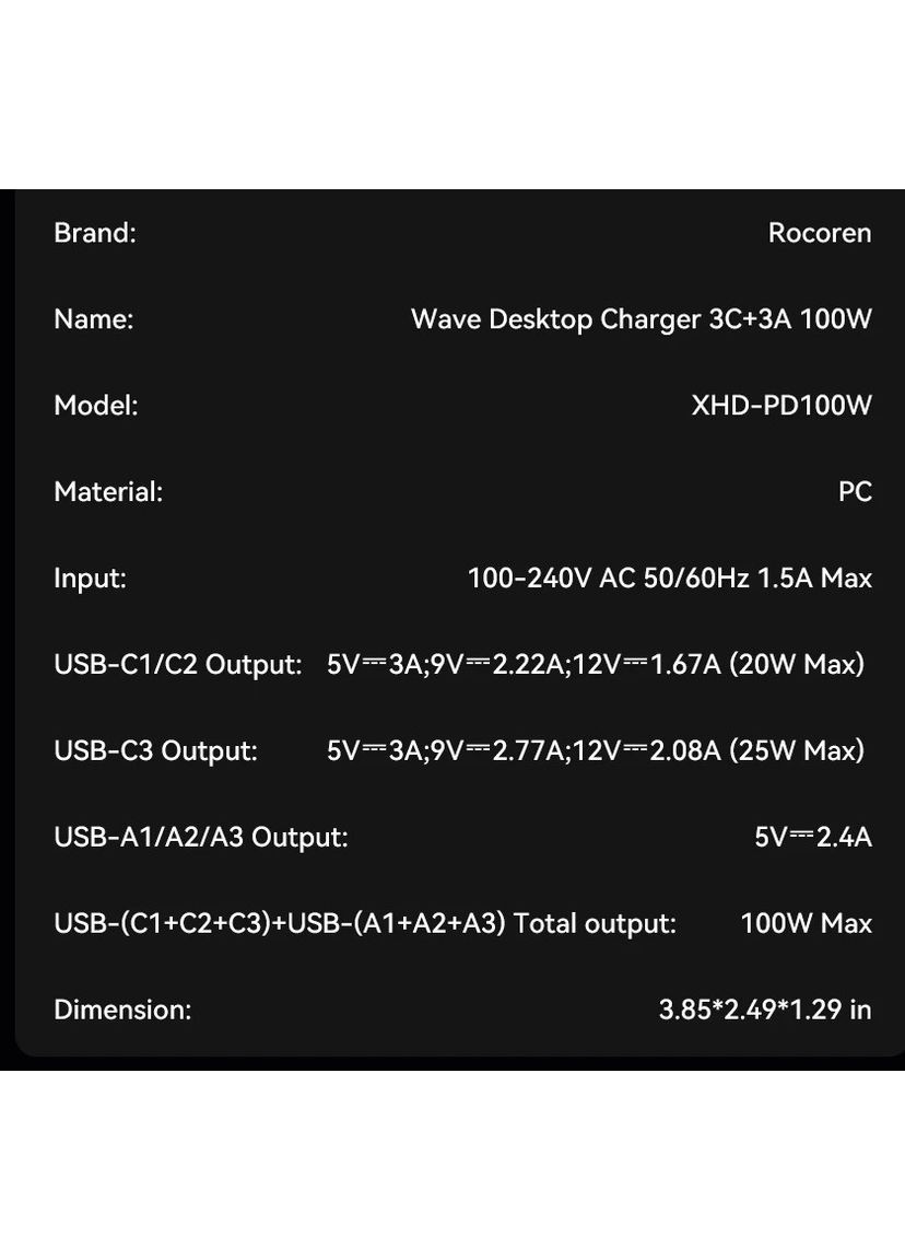 Зарядний пристрій 100W GaN XHD-PD100W 3U+3C black Rocoren (353746265)