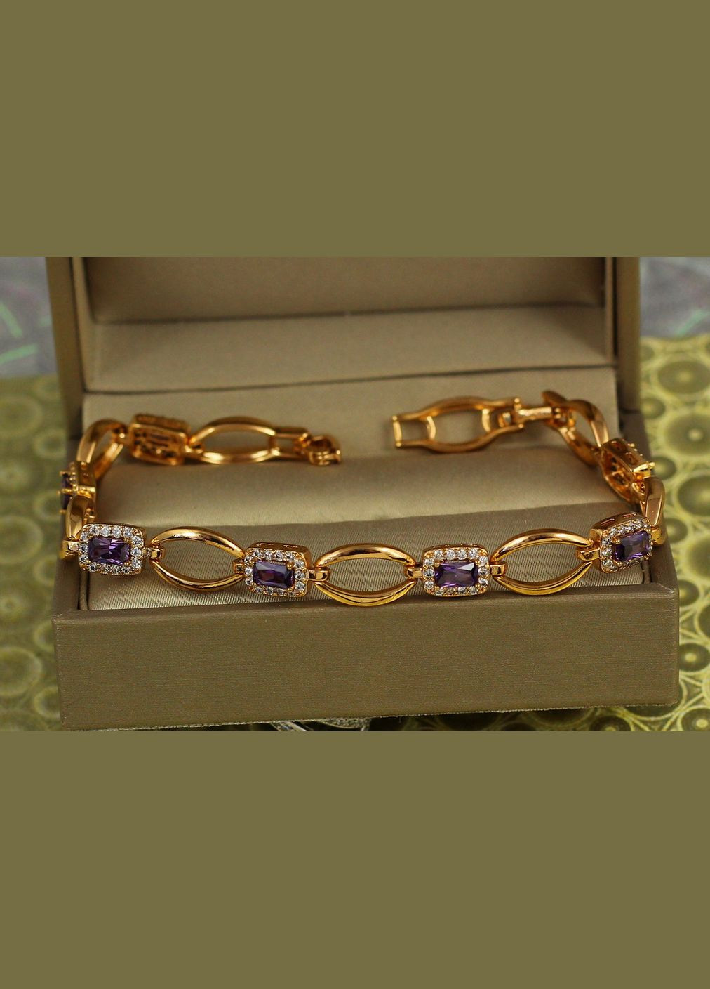 Браслет Имидж с фиолетовыми камнями 19 см 9 мм золотистый Xuping Jewelry (322427121)