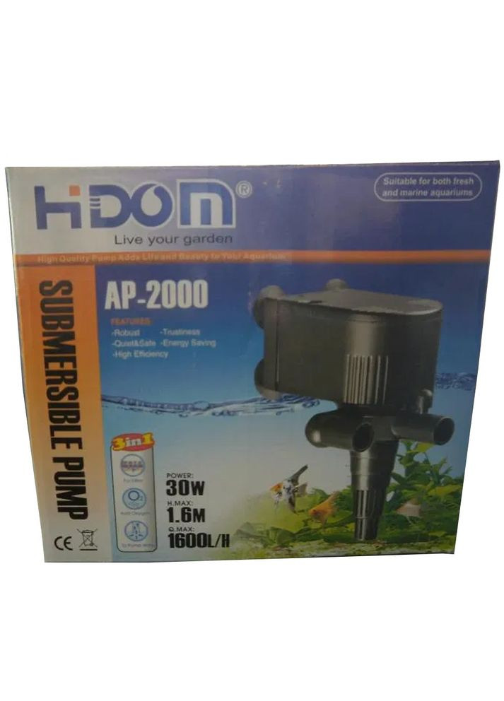 Турбіна AP-2000 (30W) 1600 л/год занурювальна помпа насос для акваріума до 400 л Hidom (278308352)
