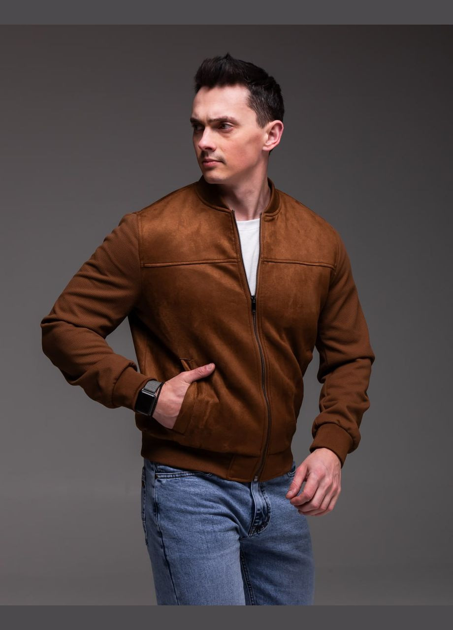 Коричнева демісезонна замшева куртка-бомбер підкладка щільний поліестр No Brand