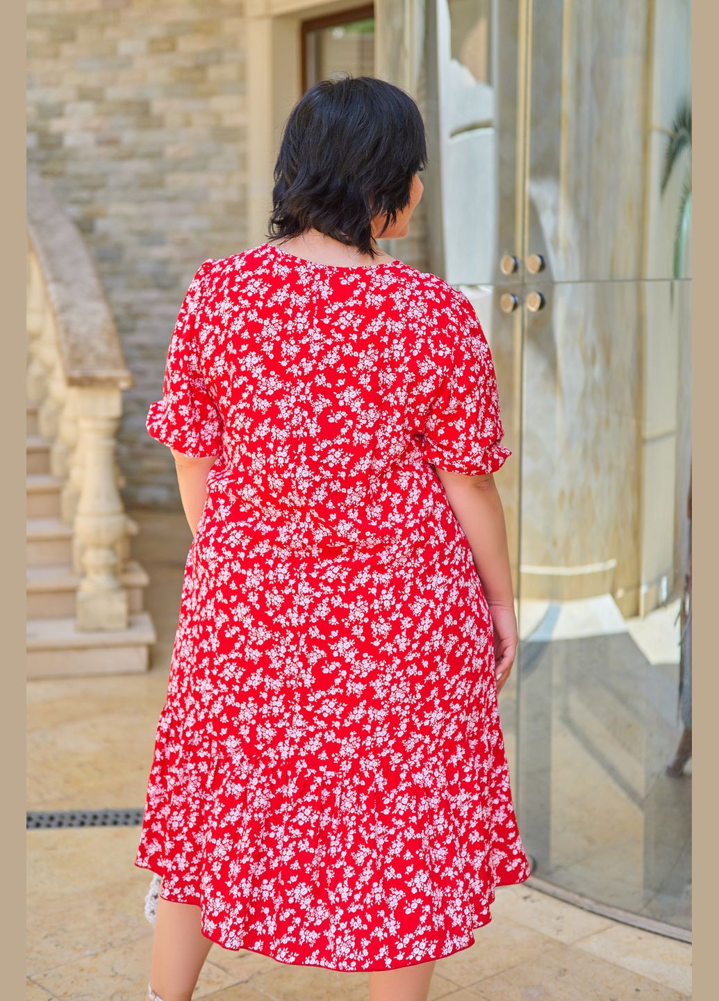 Червона повсякденний сукня з воланом а-силует No Brand з квітковим принтом