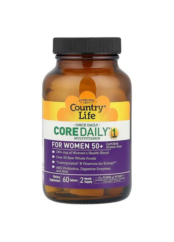 Витамины для женщин 50+ Core Daily-1® for Women 50+ Multivitamin 1 в день 60 таблеток Country Life (361118154)
