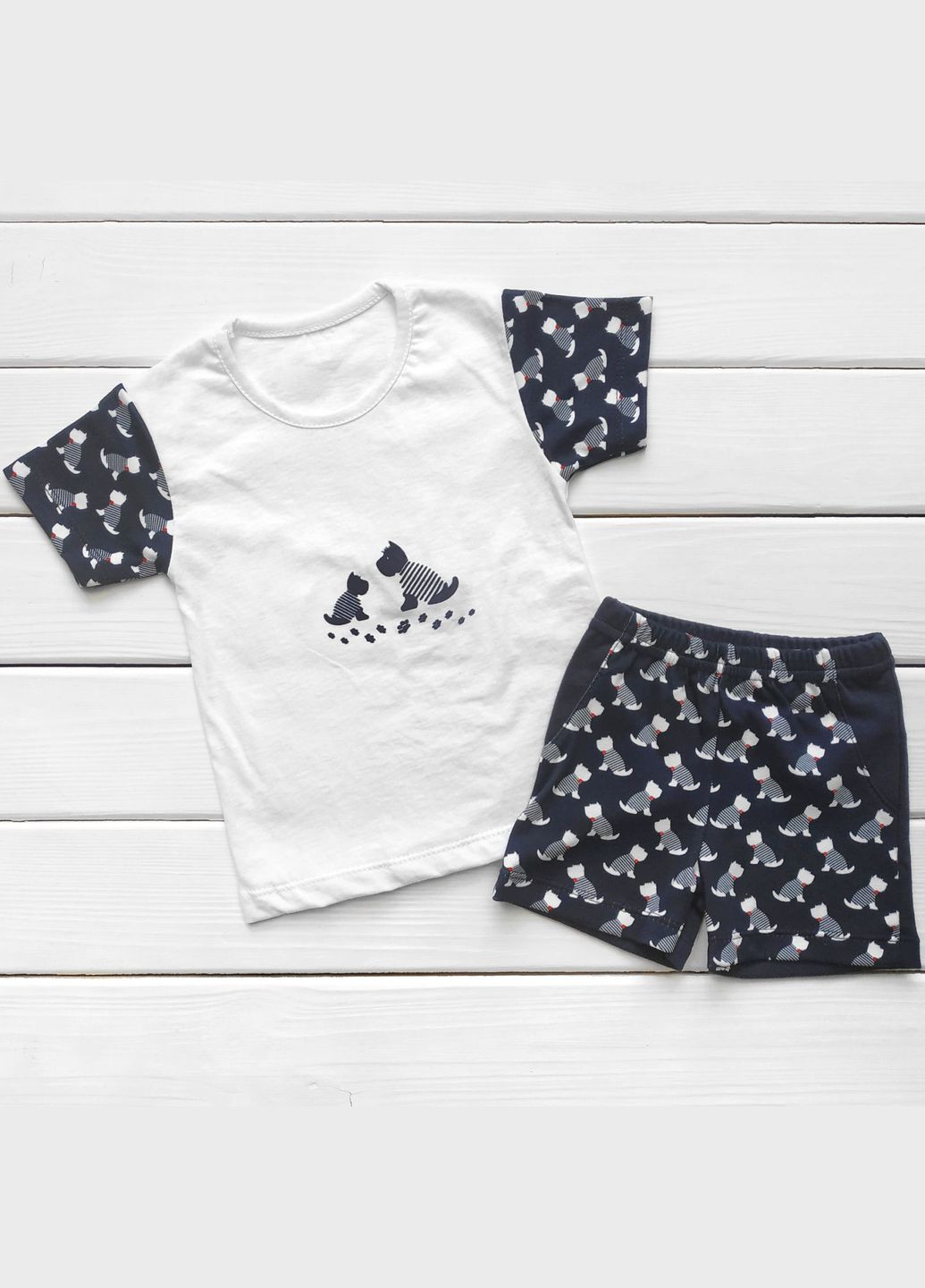 Комбинированный летний комплект для мальчика dog футболка и шорты синий;белый Malena