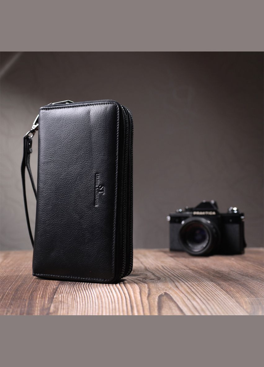 Мужской клатч на два отделения из натуральной кожи 22684 Черный st leather (331906316)