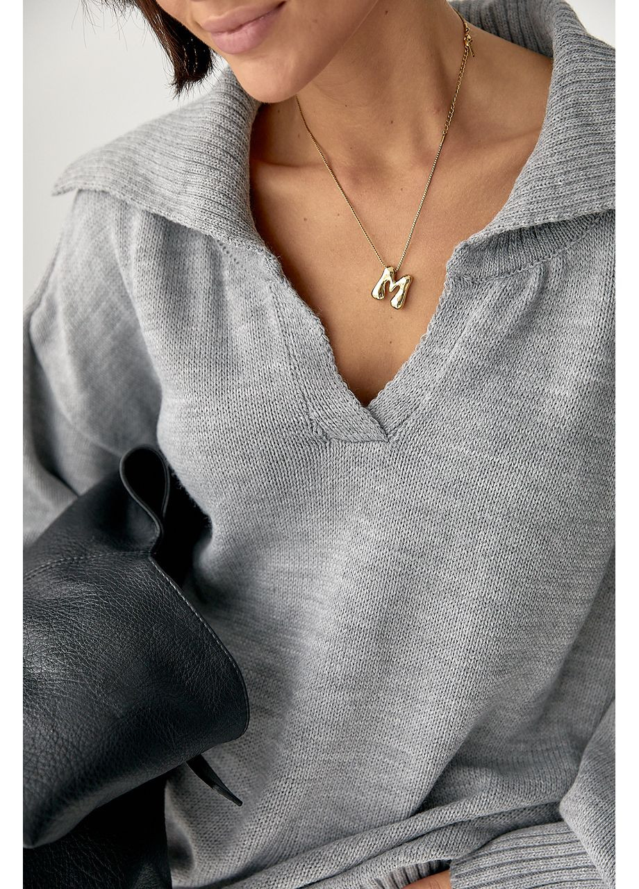 Сірий зимовий в'язаний светр-поло вільного крою Lurex