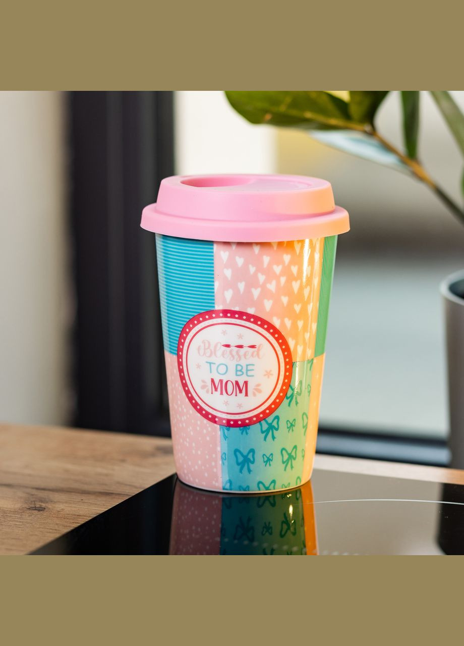 Стакан керамический 420 мл с силиконовой крышкой Blessed to be mom RX-N240288BM Liling Rongxiang Ceramic (356937489)