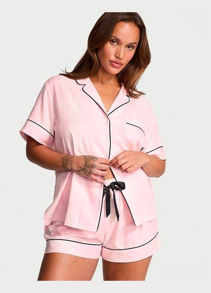 Рожева піжама  фланелева з шортами жіноча flannel short pj set рожева клітинка Victoria's Secret