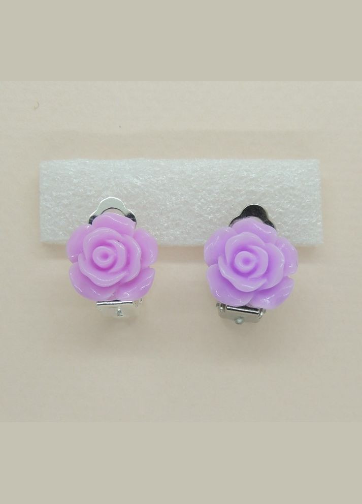 Серьги клипсы детские для ушей без пробивания цветок Фиолетовая Чайная Роза Liresmina Jewelry (285111000)