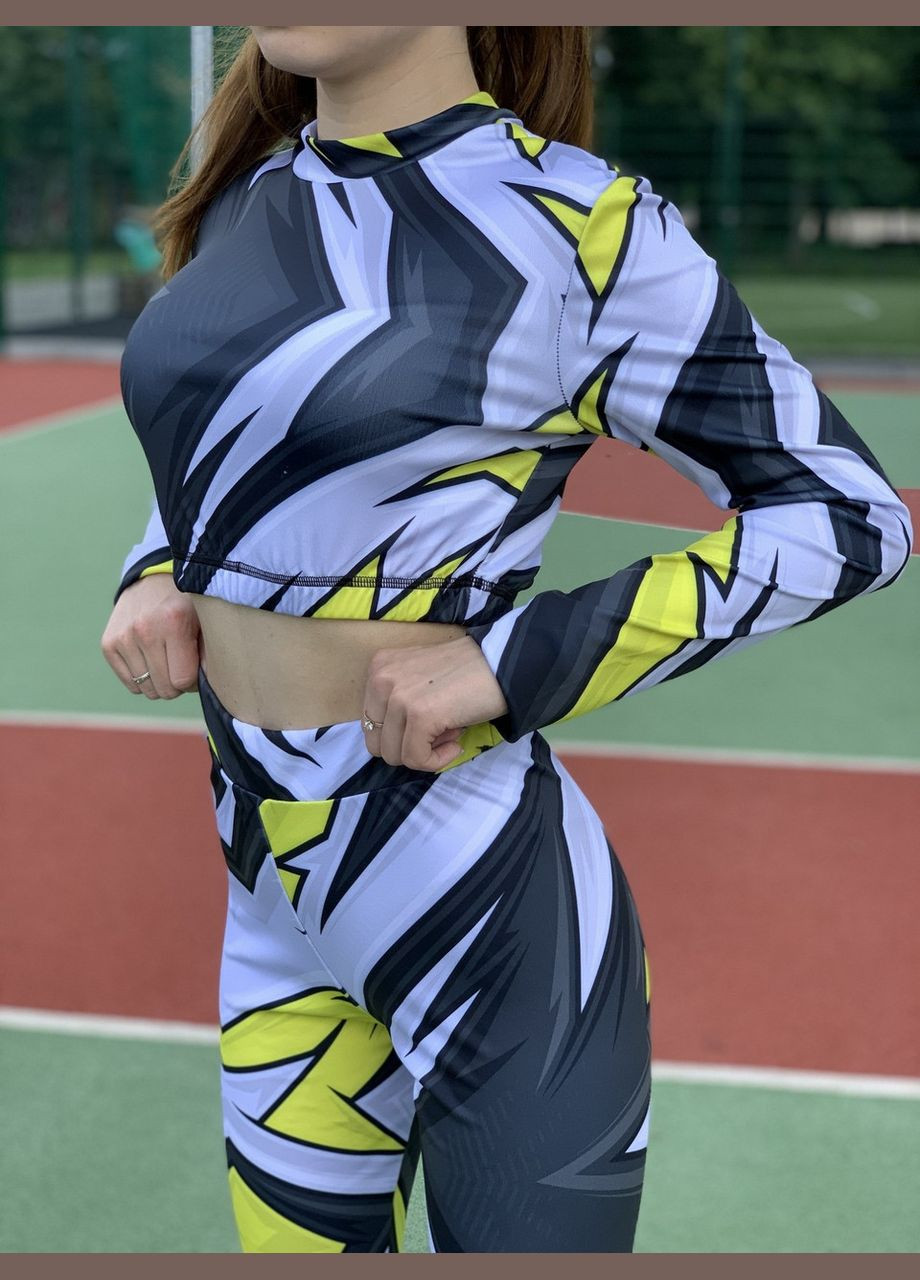 Спортивный топ с длинным рукавом c принтом "Геометрия" серый/желтый размер S дайвинг 4PROFI (303282982)