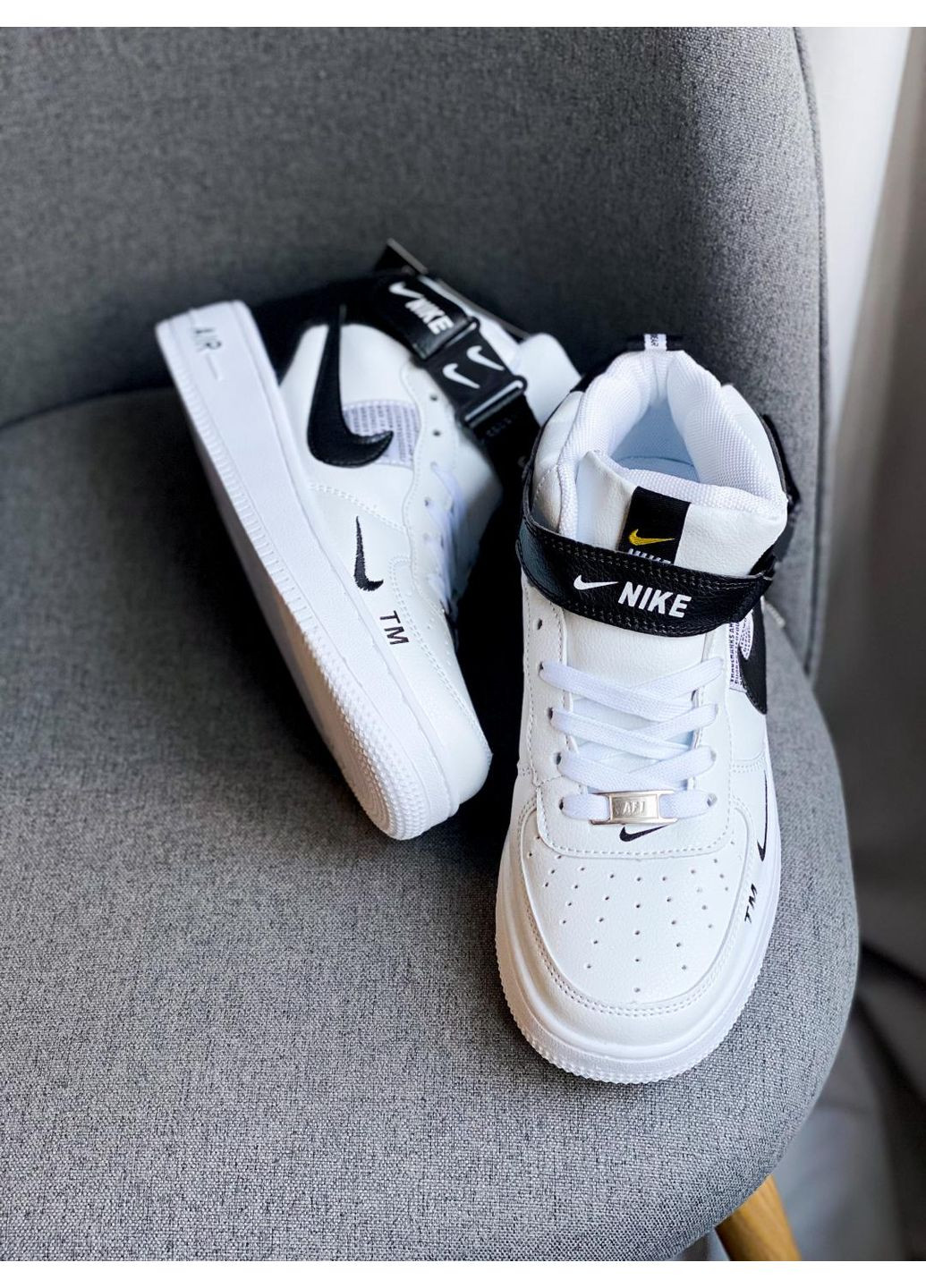 Чорні Осінні кросівки чоловічі nike air force 1 high black white tm найк аір форс 1 преміум No Brand