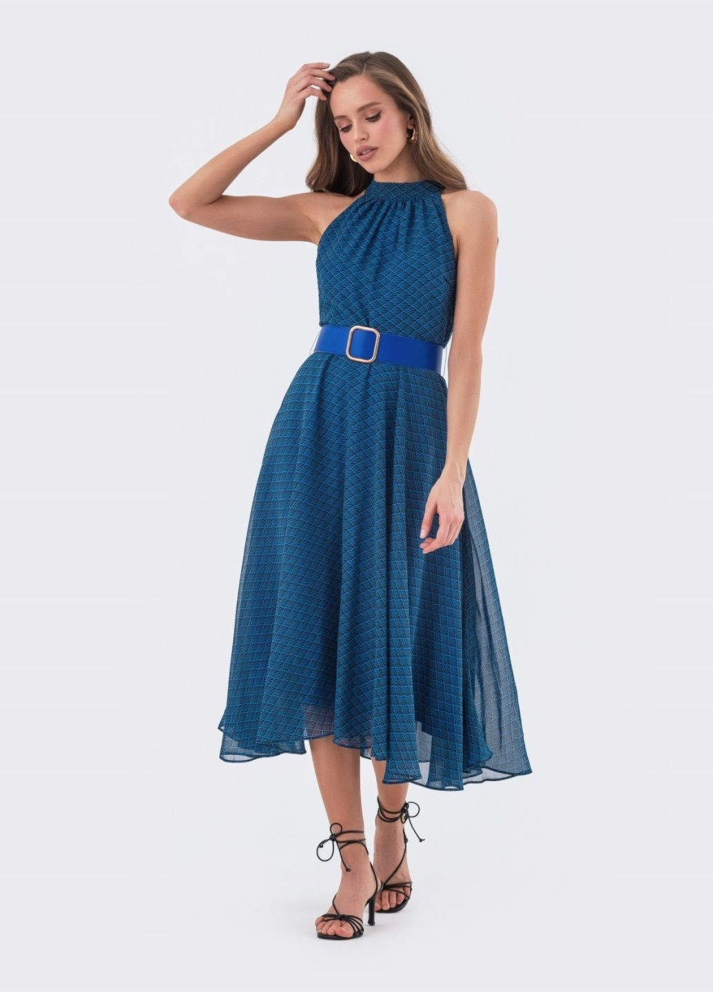 Синя синя сукня-кльош в анімалістичний принт без рукавів Dressa