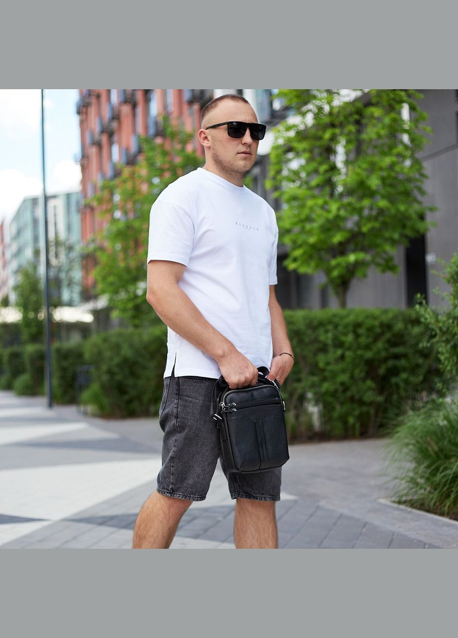 Чоловіча шкіряна сумка-месенджер через плече A25-3278A Чорна Tiding Bag (338373003)