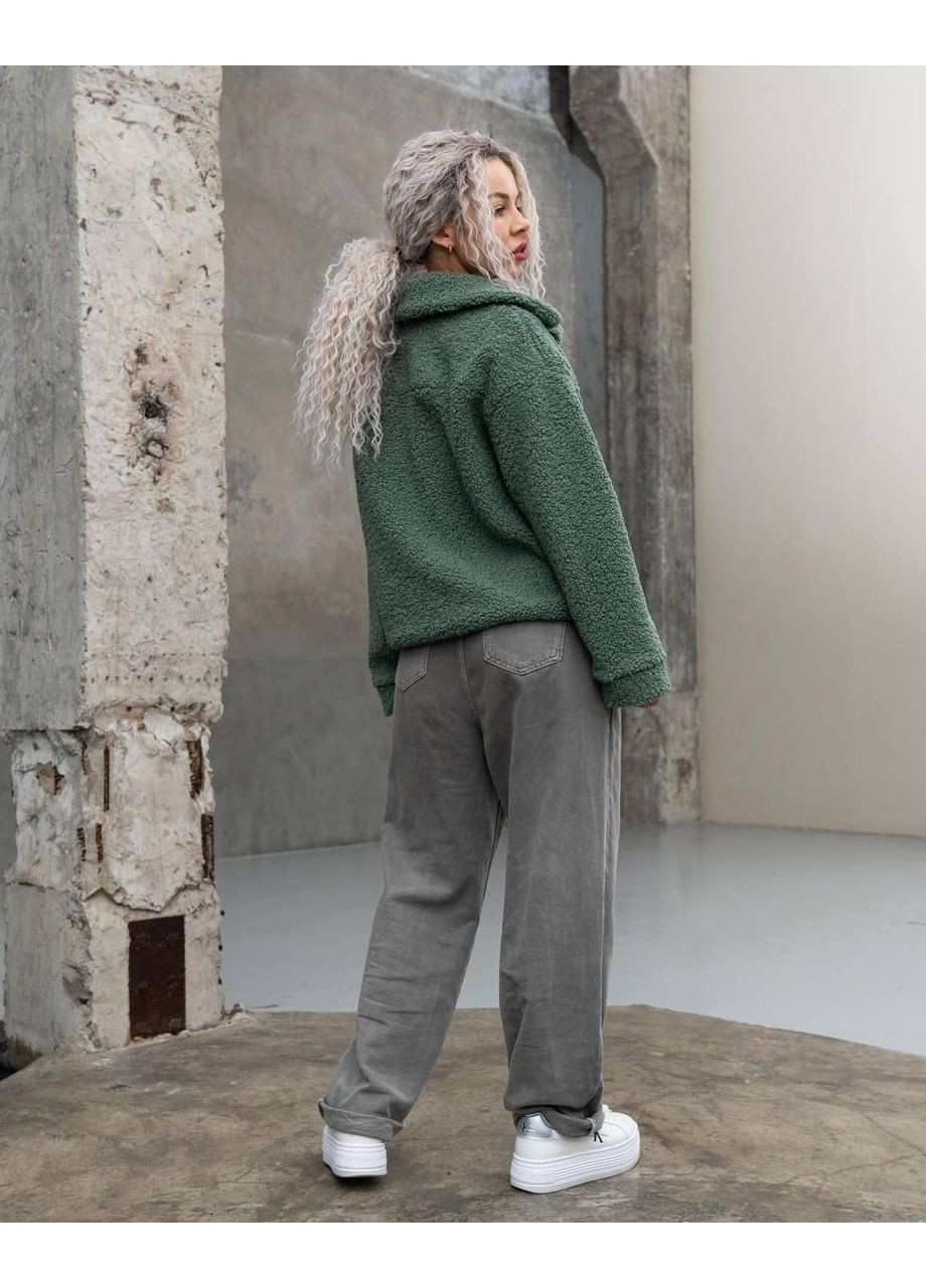 Оливкова демісезонна куртка жіноча з текстурної овчини на підкладці тепла укорочена тедді стилі zara куртка-піджак No Brand Ted C8