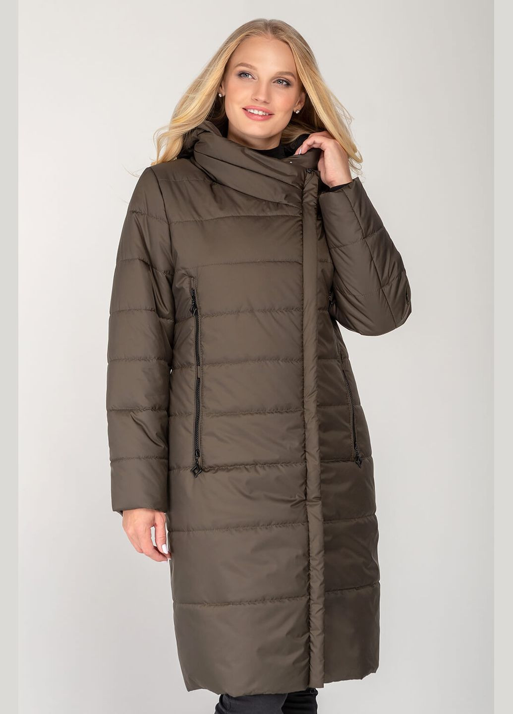 Оливкова (хакі) демісезонна куртка-пальто "пандора" MioRichi