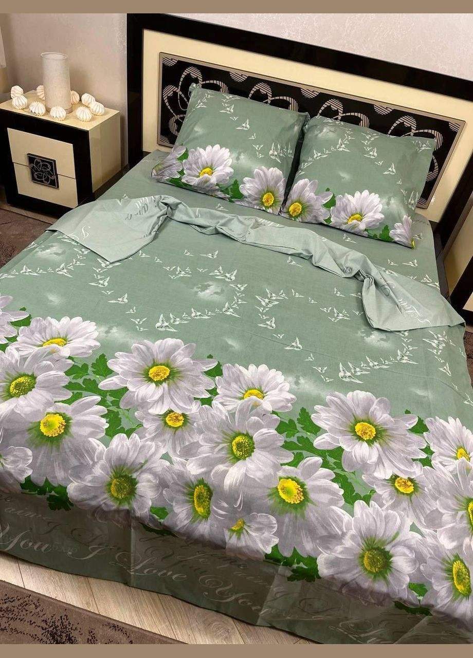 Постельное белье хлопковое Комилотея Двуспальное 180 x 220 Бязь Зеленое 50 х 70 No Brand (303454989)