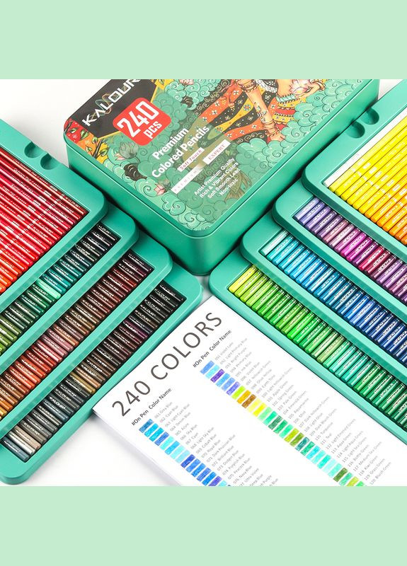 Премиум-набор цветных карандашей 240 цветов в металлической коробке KALOUR (322650531)