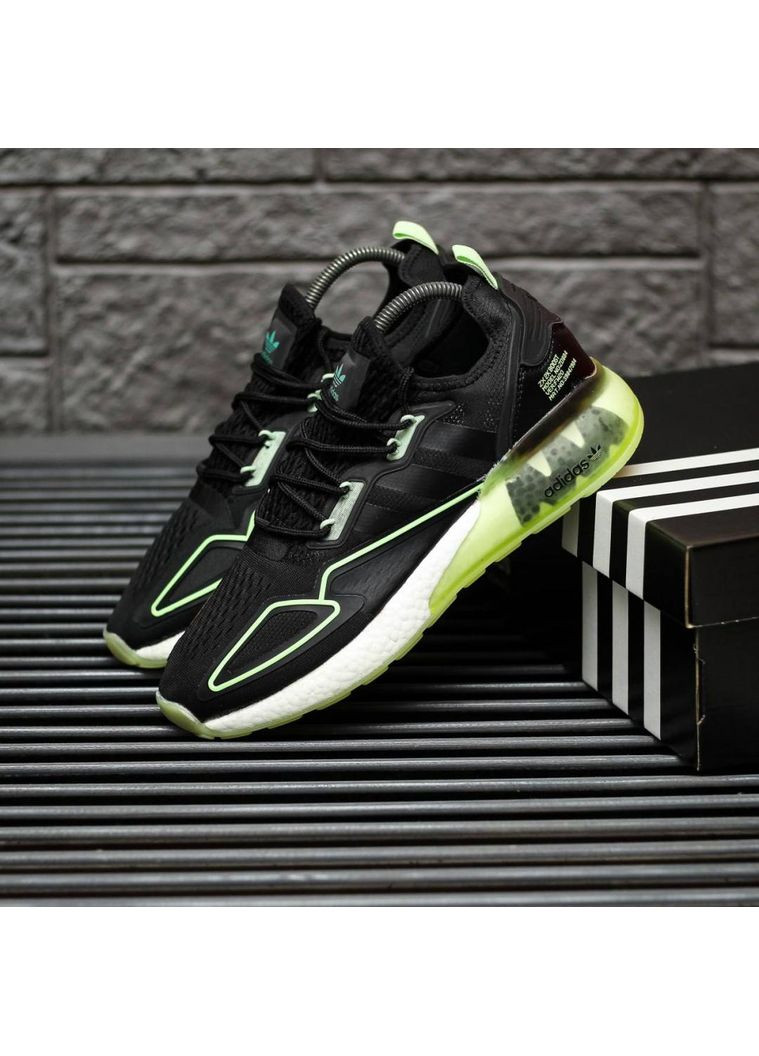 Сірі Осінні кросівки чоловічі adidas zx 2k boost black green white адідас zx 2k ізі буст No Brand
