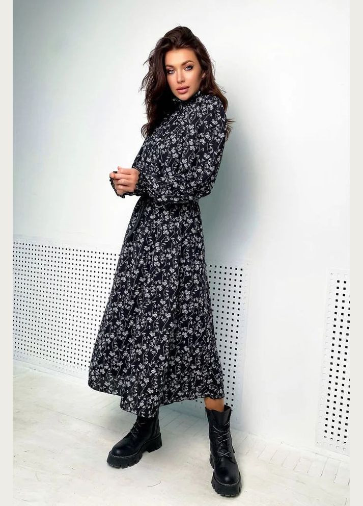 Чорна повсякденний, кежуал сукня з пишною спідницею Seventeen з квітковим принтом