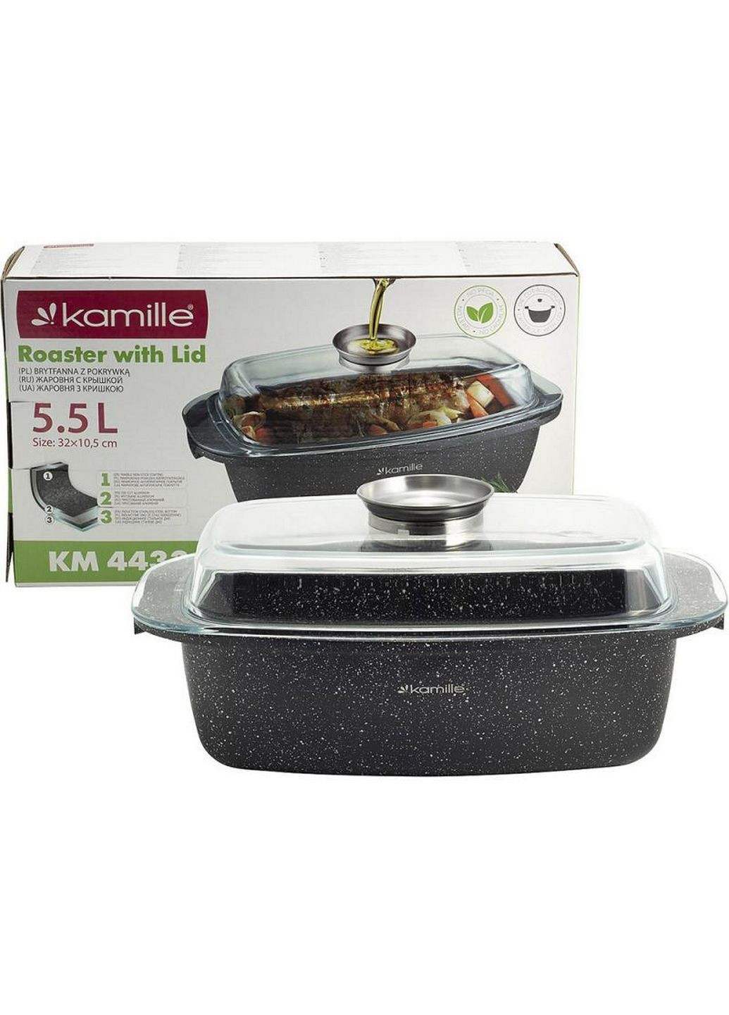 Гусятниця Roastery 5,5л з мармуровим антипригарним покриттям та аромо-кришкою 32х10,5 см Kamille (289458870)