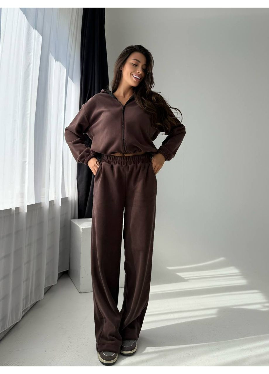 Плюшевый костюм из двустороннего флиса с кофтой на змейке и брюками палаццо | Замеры в описании DK/DL Мода без кордонів (361929492)