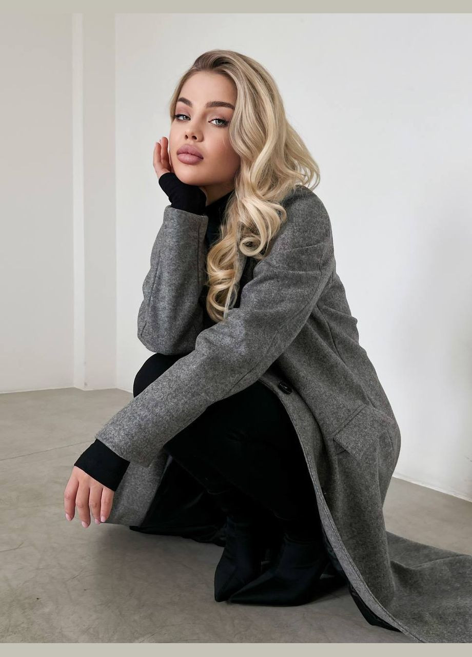 Серое демисезонное Трендовое пальто оверсайз No Brand