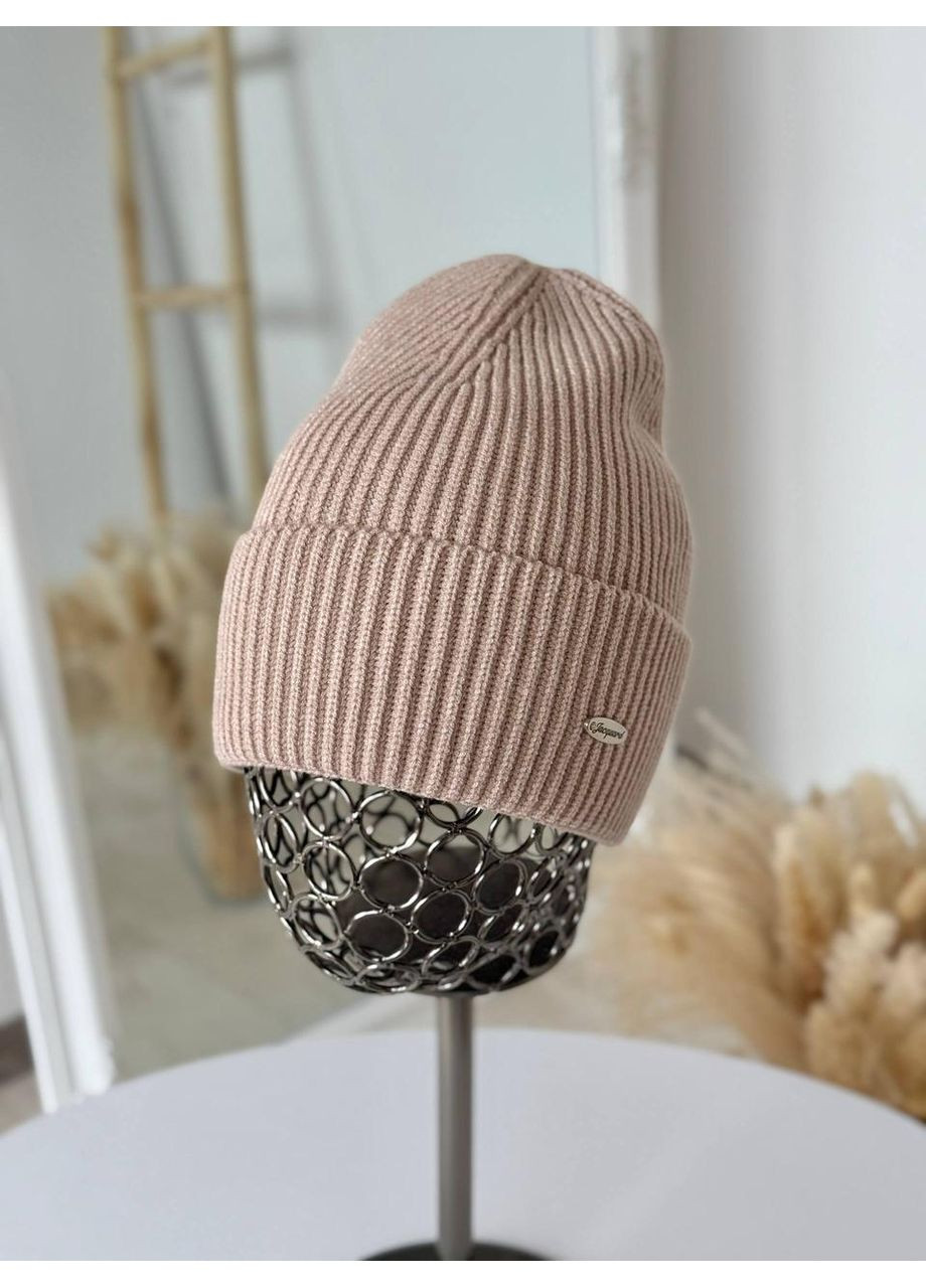 Стильна в'язана жіноча шапка з закотом і невисокою лопаткою, універсальний фасон. Зимова в'язана жіноча шапка Шоколадний No Brand (370204598)