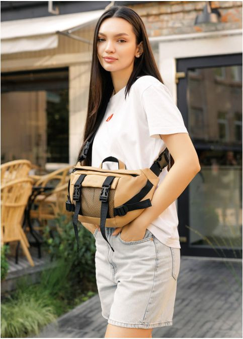 Большая женская поясная сумка бананка из экокожи Бежевая (869038721) Sambag (361244970)