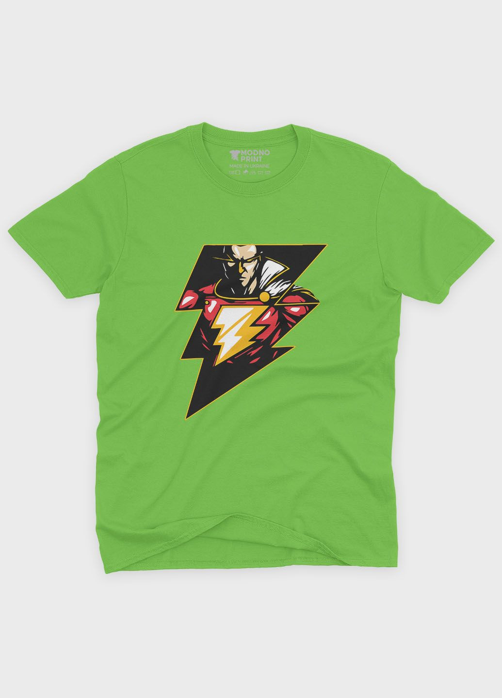 Салатова демісезонна футболка для хлопчика з принтом супергероя - шазам (ts001-1-kiw-006-012-001-b) Modno