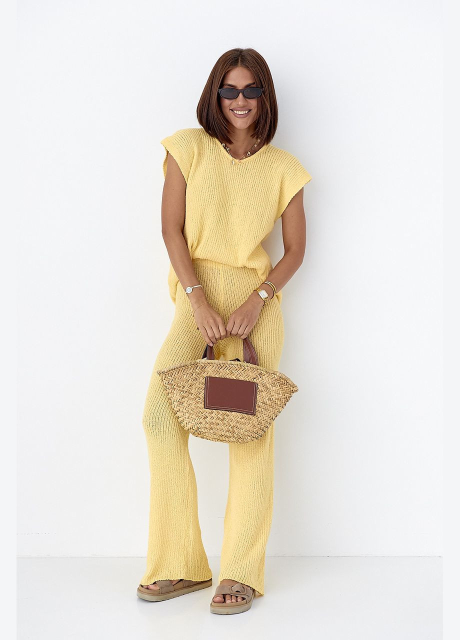 Вязаный летний костюм с футболкой и брюками Lurex (340423361)