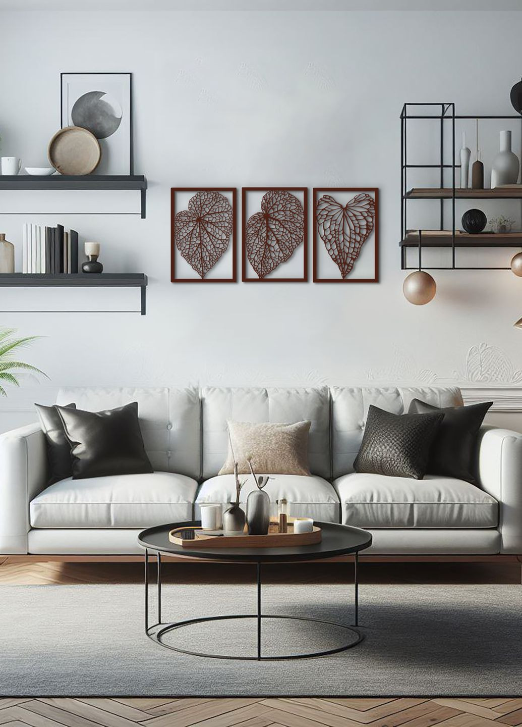 Декор в кімнату, інтер'єрна картина на стіну "Листочки модульні", стиль мініімалізм 60х135 см Woodyard (292112651)