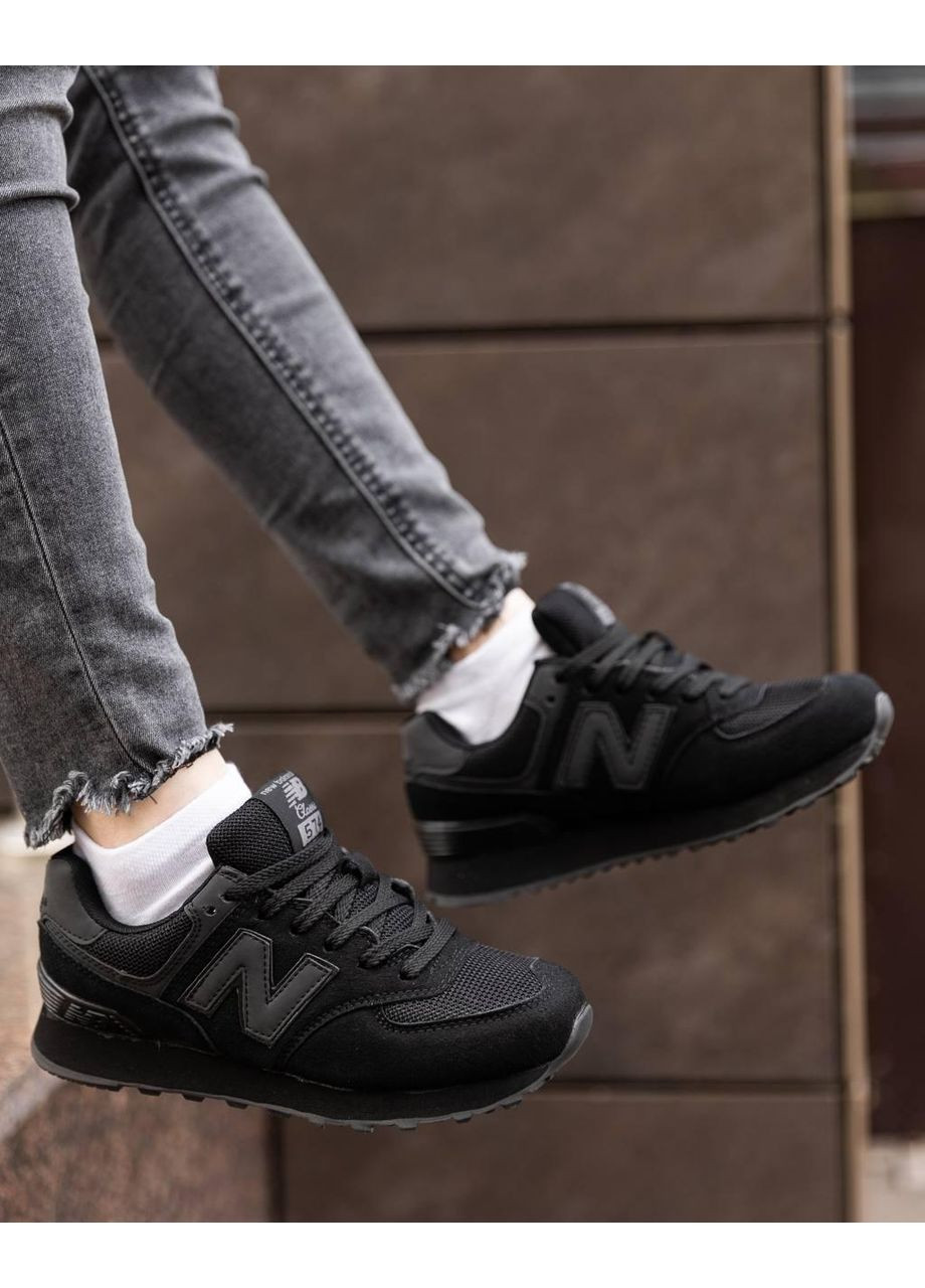 Черные демисезонные кроссовки мужские new balance 574 total black нью беланс 574 No Brand