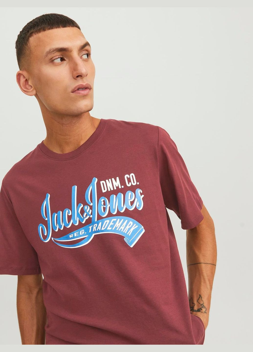 Бордовая футболка basic,бордовый с принтом,jack&jones Jack & Jones