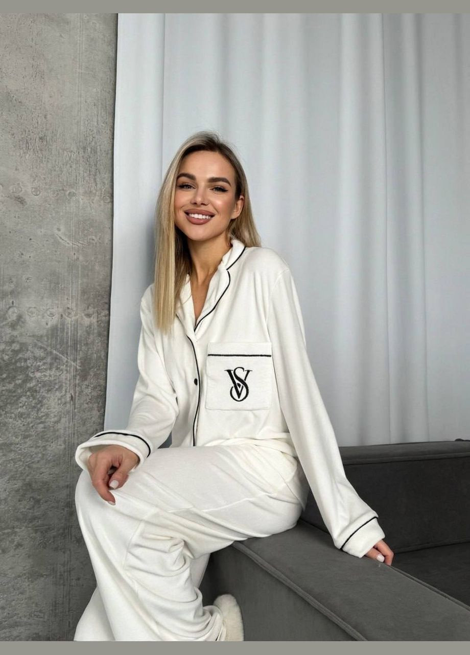 Белая всесезон пижама рубашка + брюки No Brand