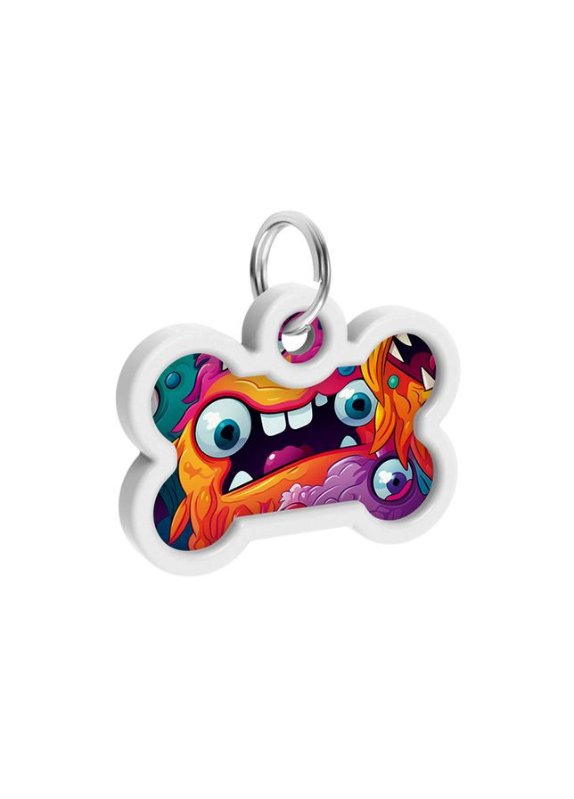 Адресник для собак металевий Smart ID c QR паспортом, «Зубасті монстри», кістка, Д 40 мм, Ш 28 мм WAUDOG (330245225)