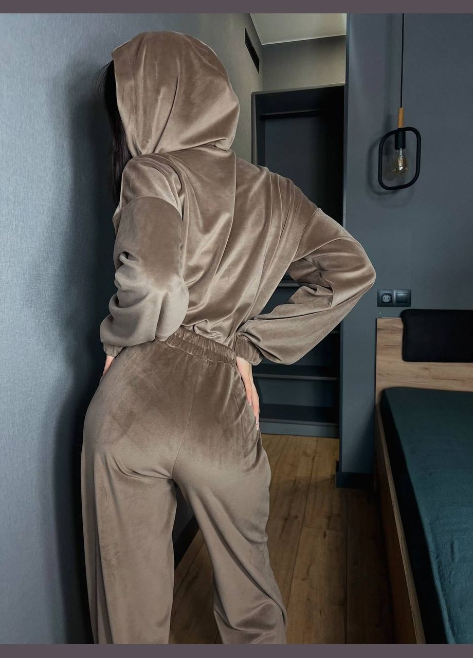 Женский велюровый комбинезон кофейного цвета 31139 No Brand (323643070)